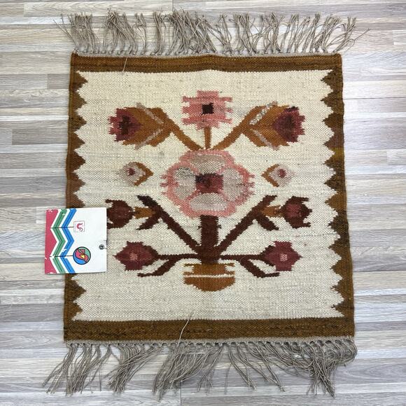 VTG Cepelia Kilim Polish Small Hand Woven Rug Decor Original Tag 20” - JL453 - Picture 1 of 8